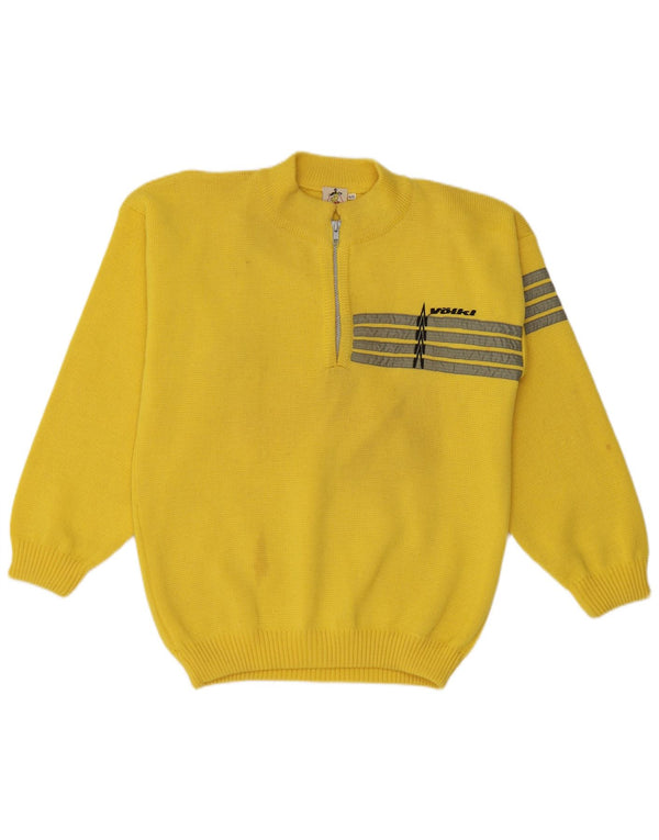 Vintage ανδρικό πουλόβερ με φερμουάρ IT 46 Μικρό κίτρινο ριγέ μαλλί