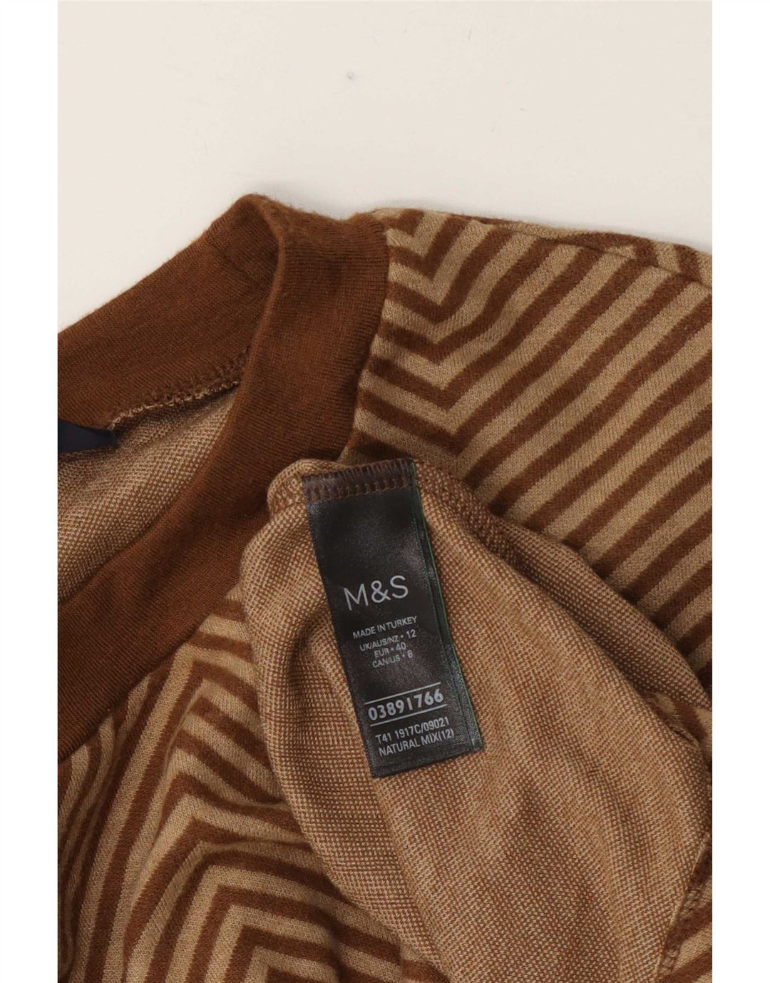 Marks & Spencer Γυναικείο πουλόβερ με λαιμόκοψη UK 12 Medium Brown Chevron