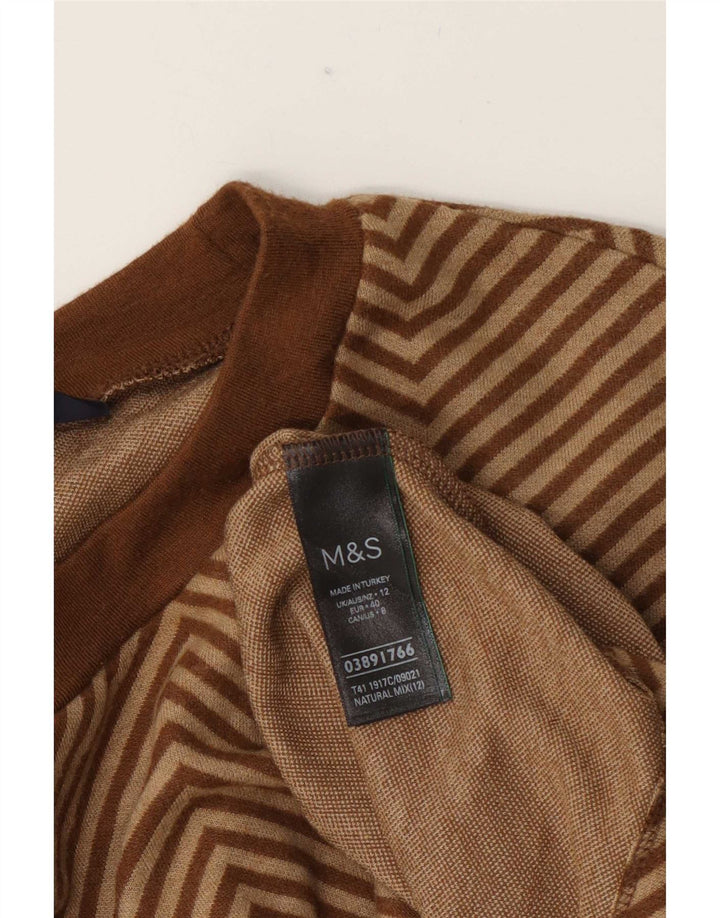 Marks & Spencer Γυναικείο πουλόβερ με λαιμόκοψη UK 12 Medium Brown Chevron