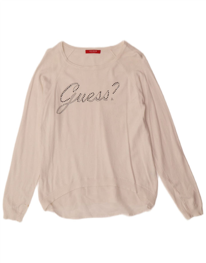 Guess Γυναικείο γραφικό πουλόβερ με λαιμόκοψη UK 10 Small White