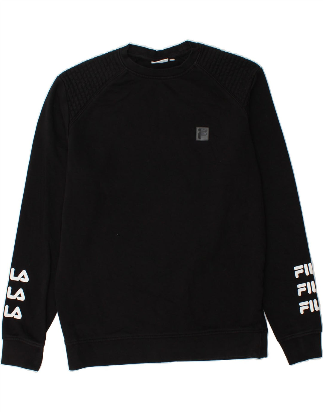 FILA Womens Graphic Sweatshirt Jumper Medium Black Cotton Vintage Fila and Second-Hand Fila from Messina Hembry 
