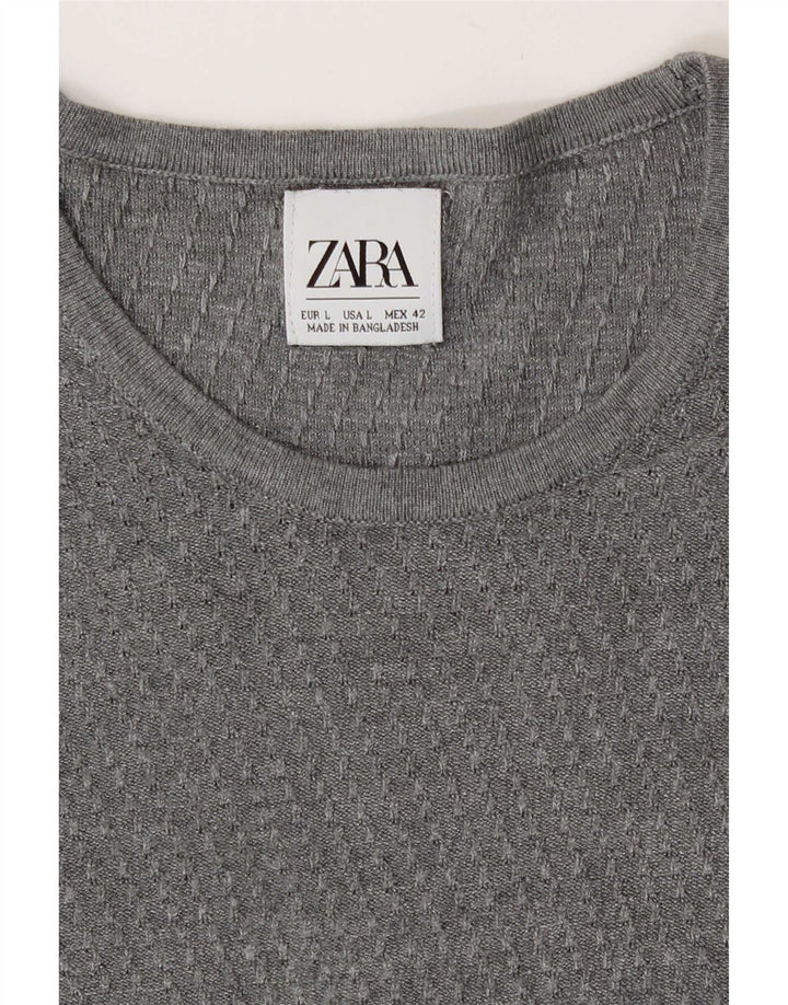 Ανδρικό πουλόβερ Zara Crew Neck Jumper Large Grey