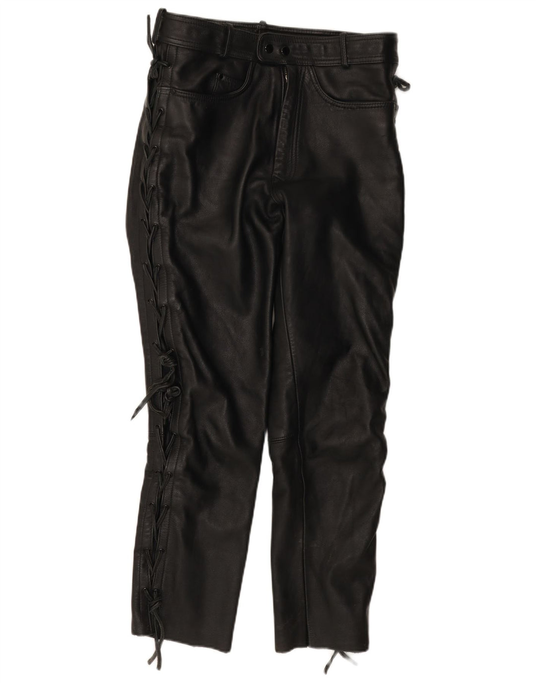 Vintage γυναικείο ίσιο δερμάτινο παντελόνι IT 52 2XL W30 L28 μαύρο δέρμα
