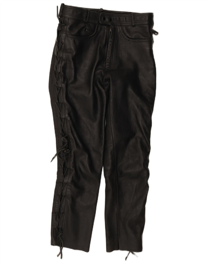 Vintage γυναικείο ίσιο δερμάτινο παντελόνι IT 52 2XL W30 L28 μαύρο δέρμα