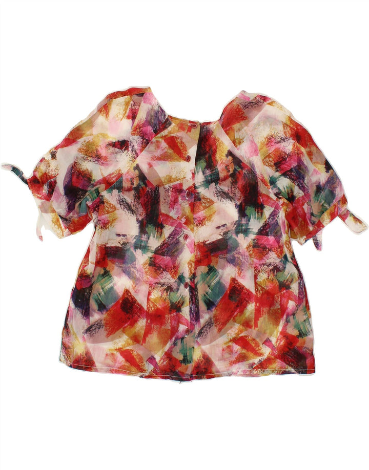 VINTAGE Womens Crop Short Sleeve Shirt Blouse UK 14 Medium Multicoloured Vintage Vintage and Second-Hand Vintage from Messina Hembry 