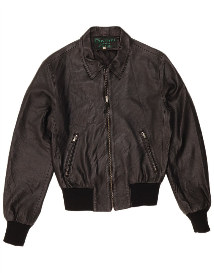 Vintage Γυναικείο Bomber Δερμάτινο Μπουφάν IT 44 Medium Black Leather