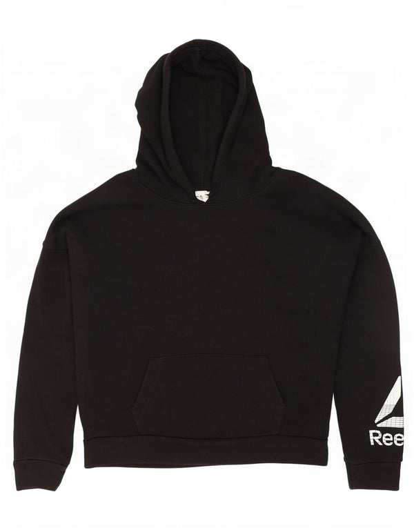 Γυναικείο Reebok Graphic Hoodie Jumper UK 12/14 μεσαίο μαύρο βαμβακερό