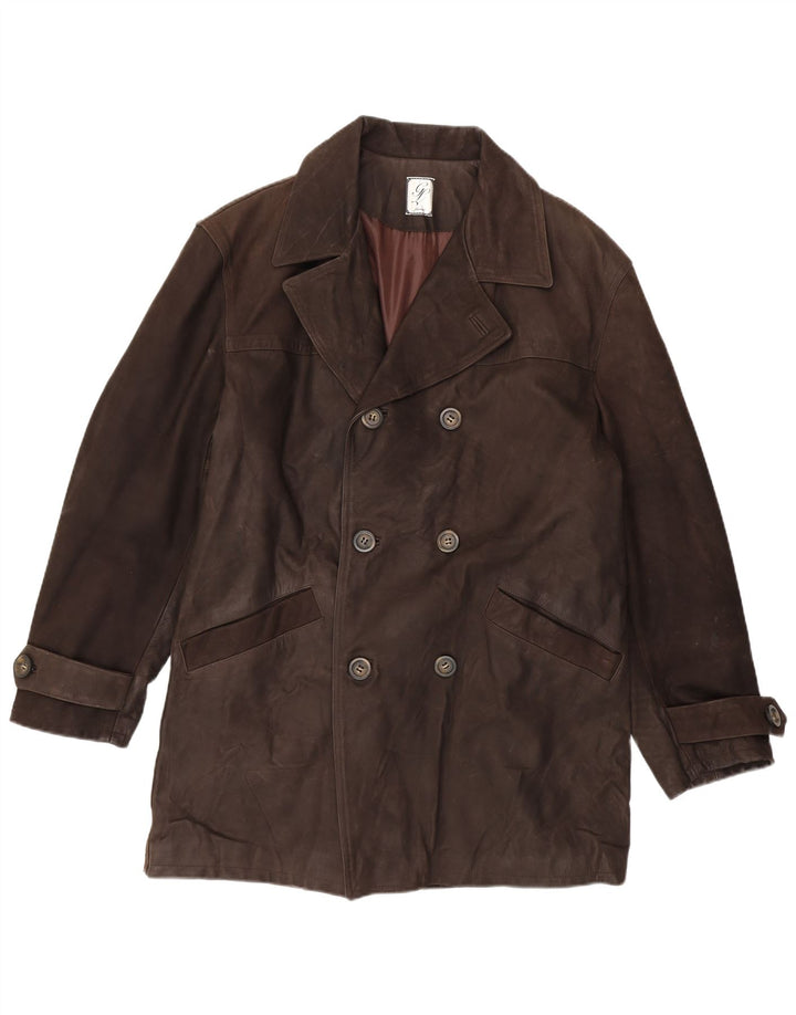Vintage Ανδρικό Διπλό Δερμάτινο Παλτό IT 54 2XL Καφέ Δερμάτινο