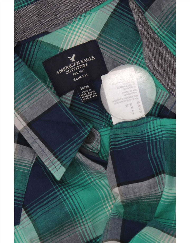 Ανδρικό πουκάμισο American Eagle Outfitters Slim Fit Medium Navy Blue Check Cotton