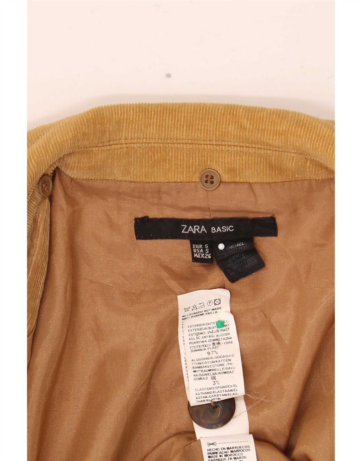 Zara Γυναικείο σακάκι 2 κουμπιών κοτλέ blazer UK 10 μικρό μπεζ βαμβακερό