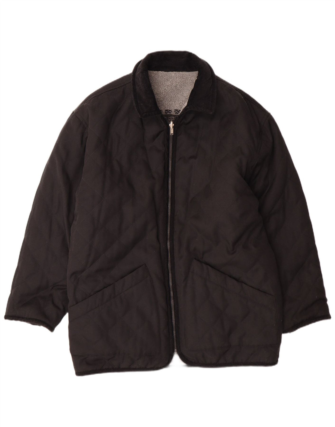 VINTAGE Ανδρικό γραφικό αναστρέψιμο μπουφάν φλις UK 38 Medium Grey Fair Isle