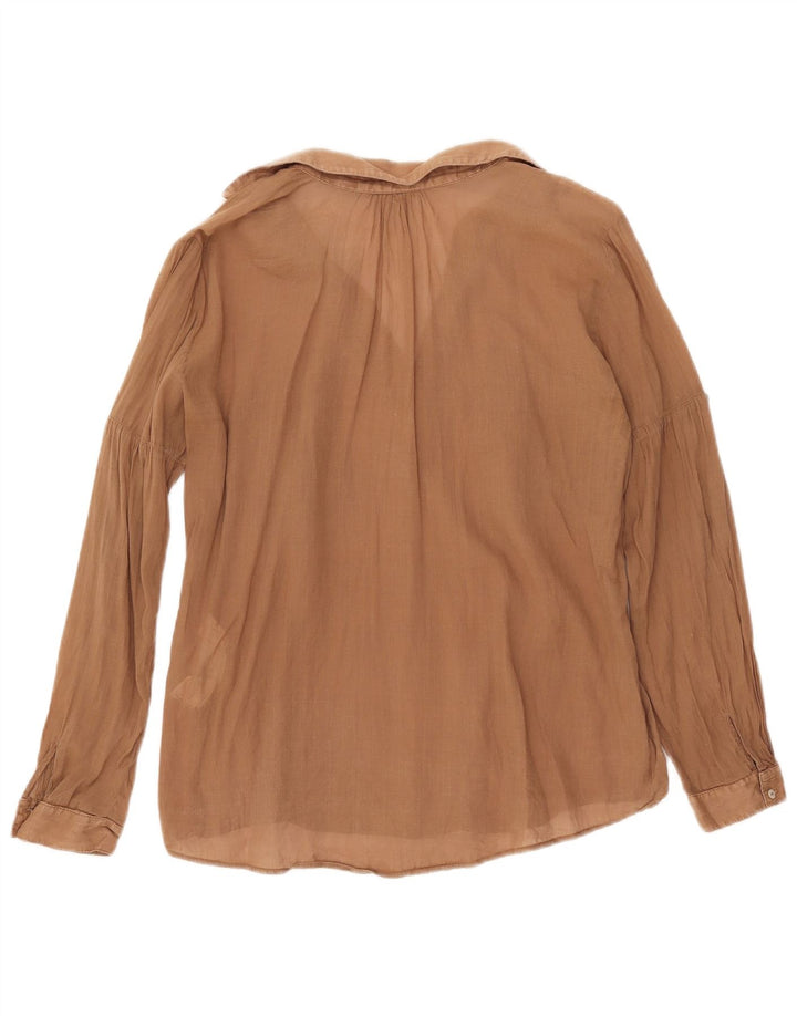 Zara Γυναικεία μακρυμάνικη μπλούζα See Through Μπλούζα UK 14 Medium Brown Ramie