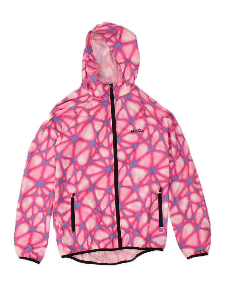 ELLESSE Womens Abstract Pattern Hooded Rain Jacket UK 12 Medium Pink Vintage Ellesse and Second-Hand Ellesse from Messina Hembry 