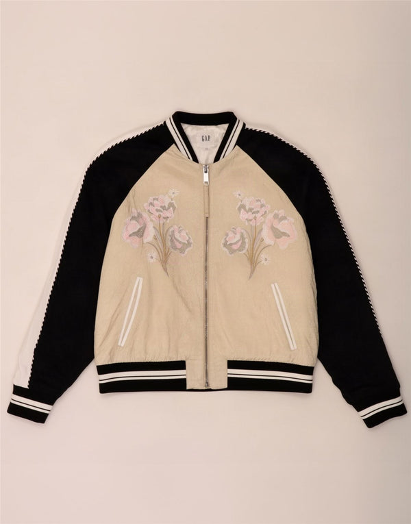 Gap Γυναικείο γραφικό υπερμεγέθη Bomber Jacket UK 16 Large Beige Floral Rayon