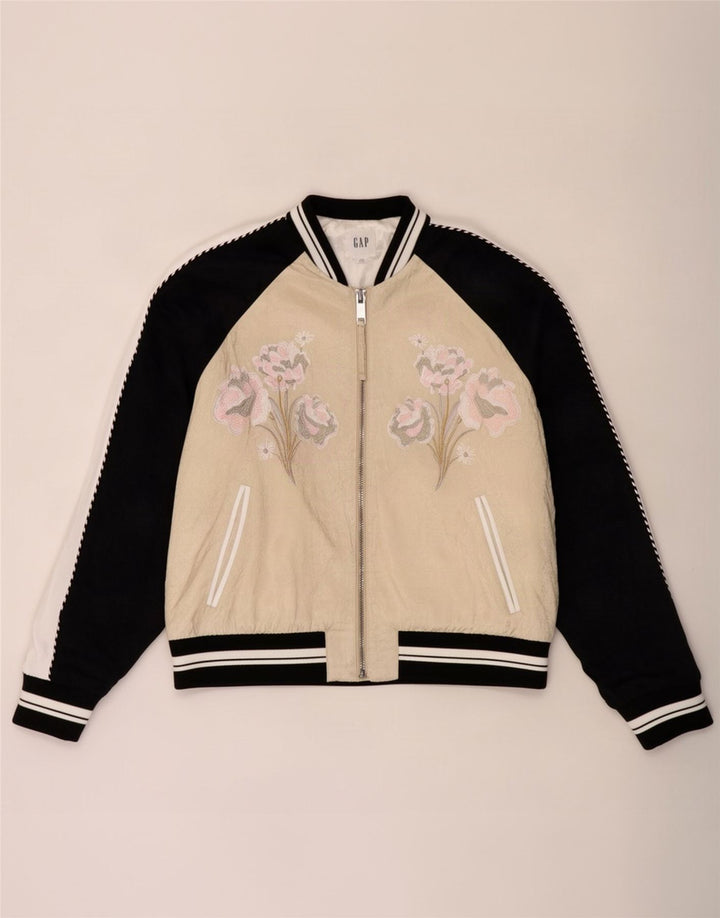 Gap Γυναικείο γραφικό υπερμεγέθη Bomber Jacket UK 16 Large Beige Floral Rayon