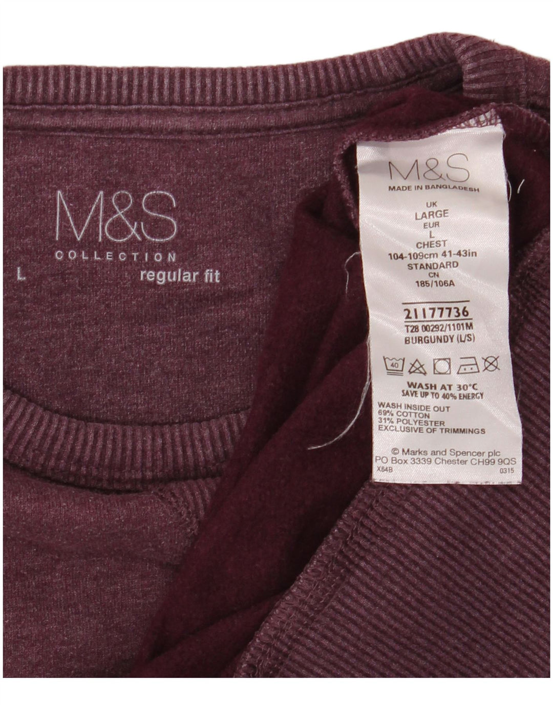 Marks & Spencer Ανδρικό φούτερ με κανονική εφαρμογή πουκάμισο μεγάλο βαμβακερό μπορντό