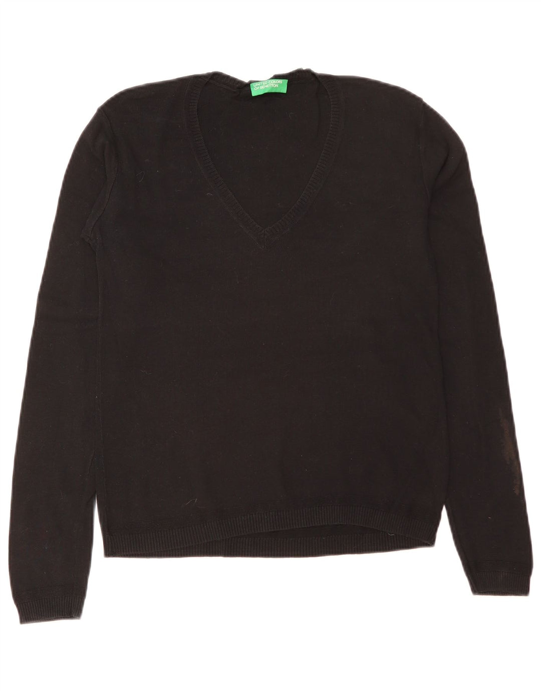 Γυναικείο πουλόβερ Benetton με V λαιμόκοψη UK 12 Medium Black