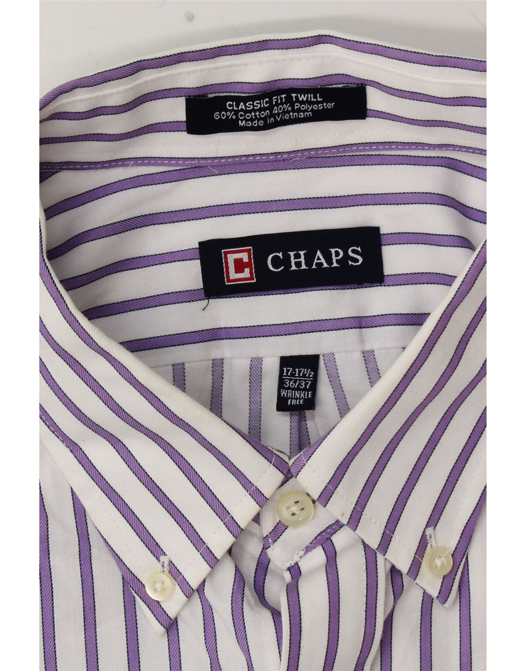 CHAPS Ανδρικό πουκάμισο Classic Fit Μέγεθος 17 17 1/2 XL Μωβ ριγέ βαμβακερό