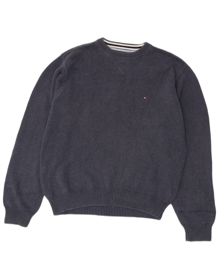 TOMMY HILFIGER Ανδρικό πουλόβερ με λαιμόκοψη, μεσαίο μπλε βαμβακερό