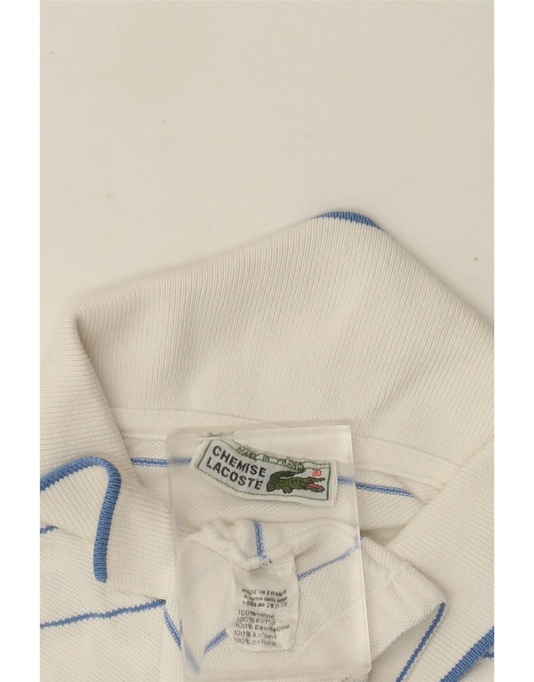 Ανδρικό πουκάμισο πόλο Lacoste, νούμερο 4, μέτριο λευκό βαμβακερό ριγέ