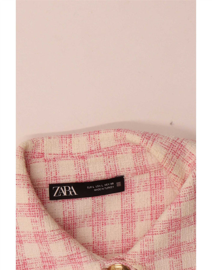 Zara Γυναικείο Crop Military Jacket UK 16 Large Pink Check