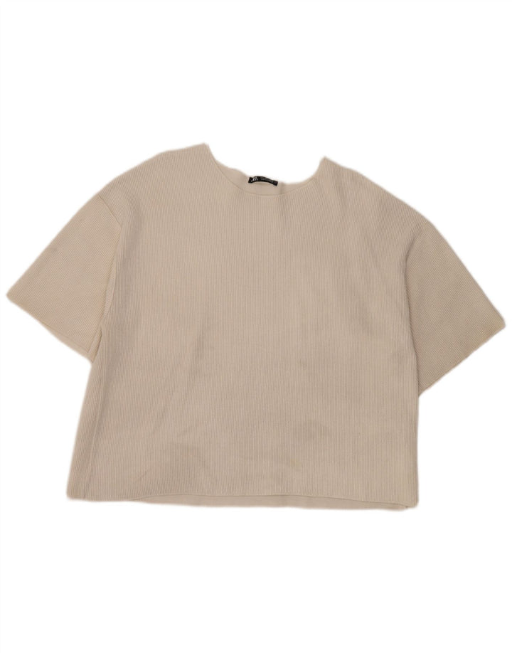 Zara Γυναικείο T-Shirt Top UK 16 Large Off White Πολυεστέρας