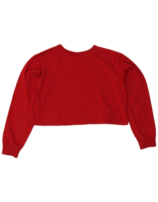 Champion Womens Crop Graphic μακρυμάνικο UK 16 μεγάλο κόκκινο βαμβακερό