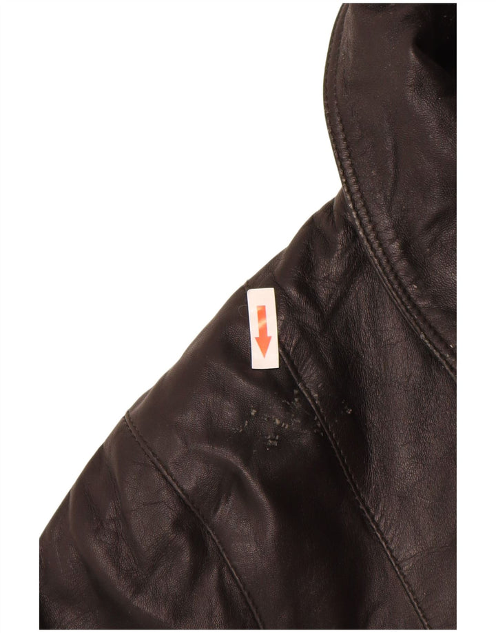 Vintage Γυναικείο Loose Fit Leather Coat UK 14 Medium Black Leather