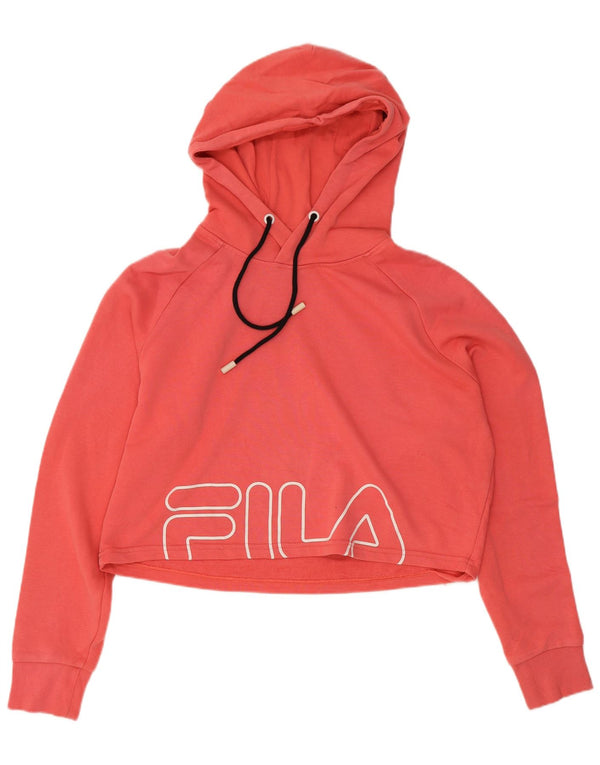 Fila Womens Oversized Graphic Crop Hoodie Jumper UK 6 XS Pink