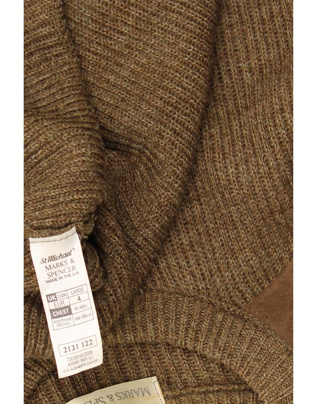 Marks & Spencer Ανδρικό πουλόβερ με λαιμόκοψη μεγάλου χακί μαλλί