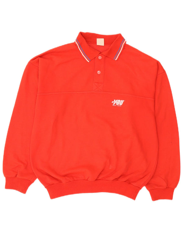 Vintage ανδρικό φούτερ πόλο με λαιμόκοψη Jumper μεγάλο κόκκινο βαμβακερό ριγέ