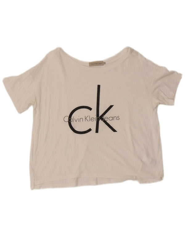 Calvin Klein Jeans Γυναικείο Crop γραφικό T-shirt Top 10 Small White