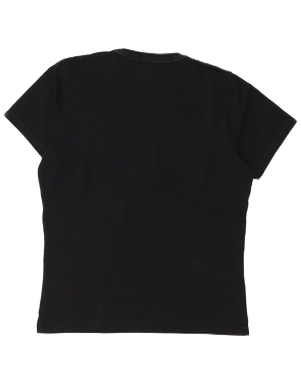 PEPE Jeans Womens Graphic T-Shirt Top UK 14 Medium Black Cotton
