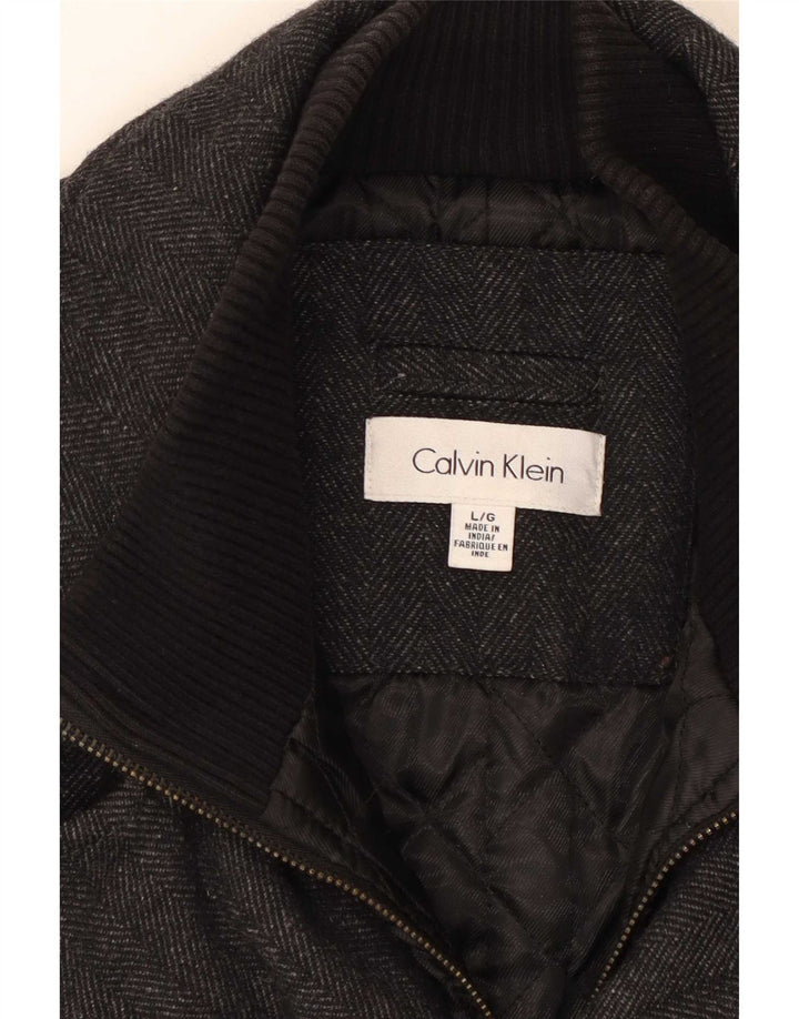 Calvin Klein Ανδρικό παλτό μπιζελιού UK 40 Μεγάλο γκρι μαλλί ψαροκόκαλο