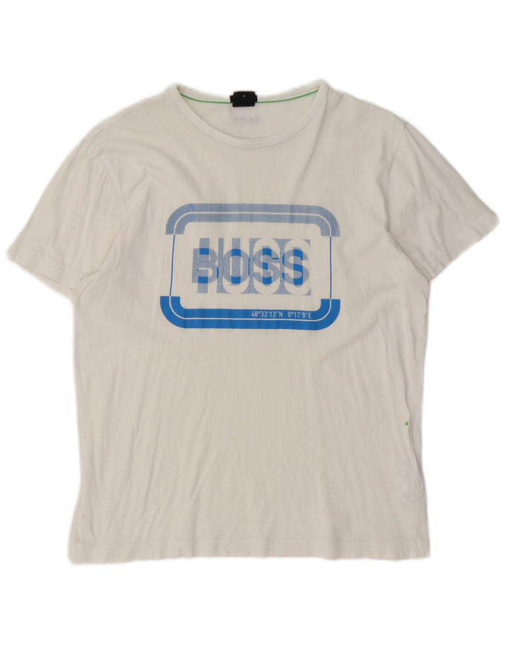 Ανδρικό μπλουζάκι Hugo Boss, κανονική εφαρμογή, γραφικό μπλουζάκι, μεσαίο λευκό βαμβακερό