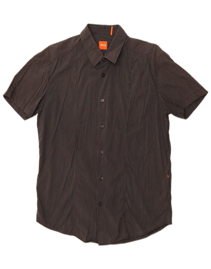 Ανδρικό κοντομάνικο πουκάμισο HUGO BOSS, Βαμβακερό με μεγάλο γκρι ρίγες