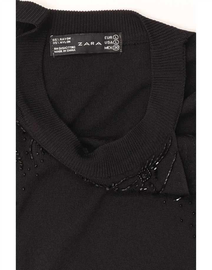 Zara Γυναικεία Αμάνικη Μπλούζα Τοπ UK 14 Large Black Rayon