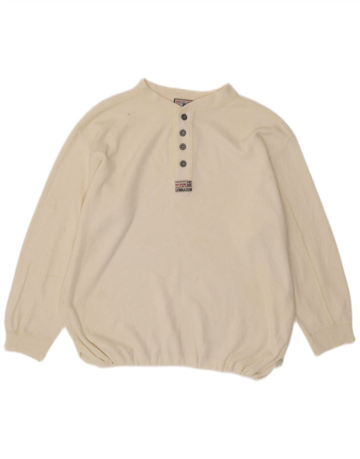 GYMNASIUM Womens Oversized Button Neck Jumper Sweater UK 16 Large White