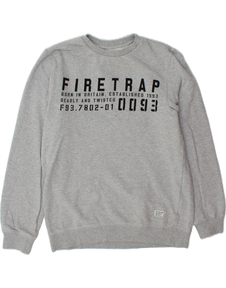 FIRETRAP Womens Graphic Sweatshirt Jumper UK 16 Large Grey Cotton Vintage Firetrap and Second-Hand Firetrap from Messina Hembry 