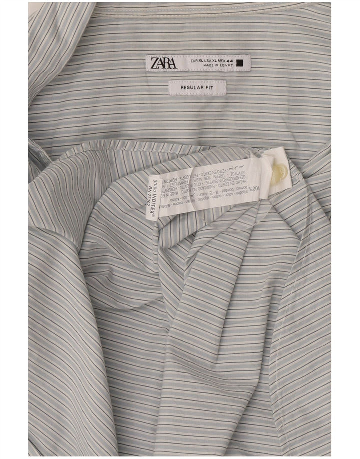 Zara Ανδρικό πουκάμισο Regular Fit XL Μπλε ριγέ βαμβακερό