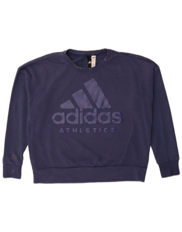 Γυναικείο γραφικό υπερμεγέθη φούτερ Adidas Jumper UK 16/18 Large Navy Blue