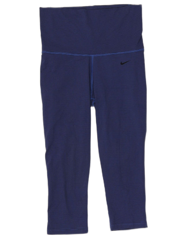Nike Womens Dri Fit High Waist Capri Leggings UK 10 Small Blue Pinstripe