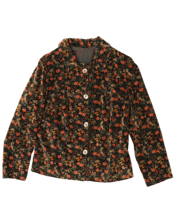 Vintage γυναικεία βελούδινη φούστα 2 τεμαχίων UK 12 Medium W25 Green Floral