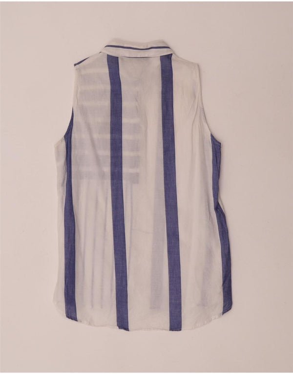 Zara Γυναικείο αμάνικο πουκάμισο Μπλούζα UK 12 Medium Navy Blue ριγέ