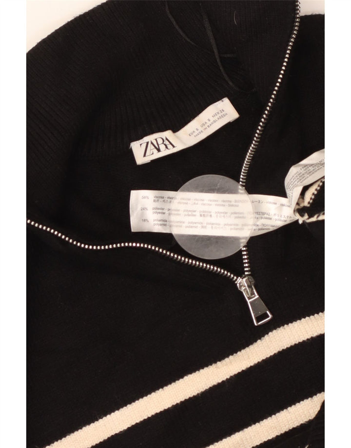 ZARA Γυναικείο πουλόβερ με λαιμόκοψη μεγάλου μεγέθους με φερμουάρ UK 10 μικρό μαύρο ριγέ