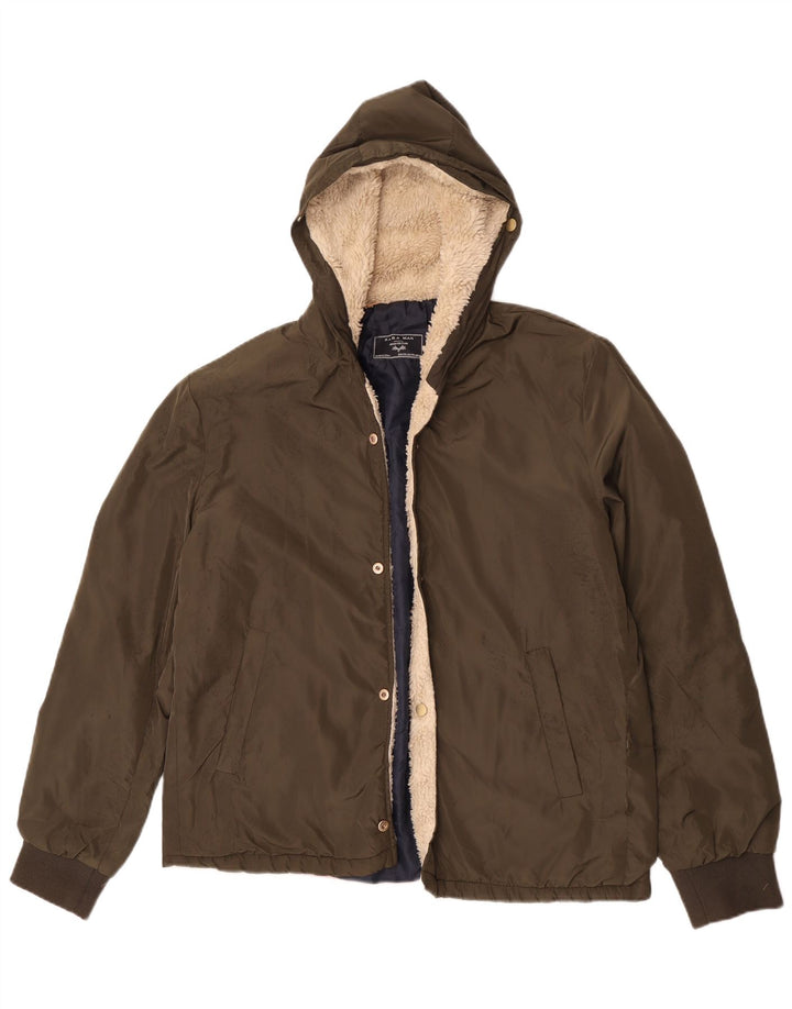 Zara Ανδρικό μπουφάν με κουκούλα Bomber UK 44 2XL Khaki Polyester