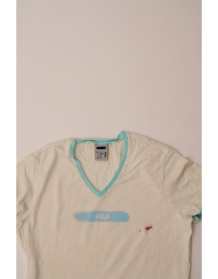 FILA Womens T-Shirt Top IT 40/42 Small Off White Cotton Vintage Fila and Second-Hand Fila from Messina Hembry 