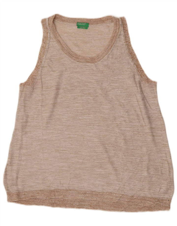 Benetton Γυναικείο Γιλέκο Tank Top UK 14 Medium Beige Λευκό