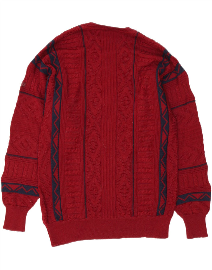 MARZ Mens Crew Neck Jumper Sweater Small Burgundy Geometric Wool Vintage Marz and Second-Hand Marz from Messina Hembry 