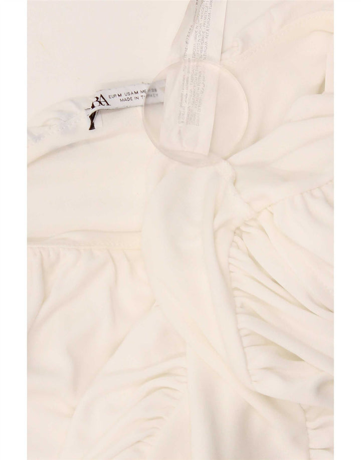 Zara Γυναικείο Αμάνικο Crop Top UK 12 Medium White Polyester